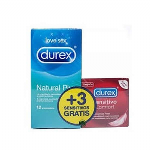 PRESERVATIVOS durex natural plus + durex sensitivo confort (pack 12 + 3 preserv)